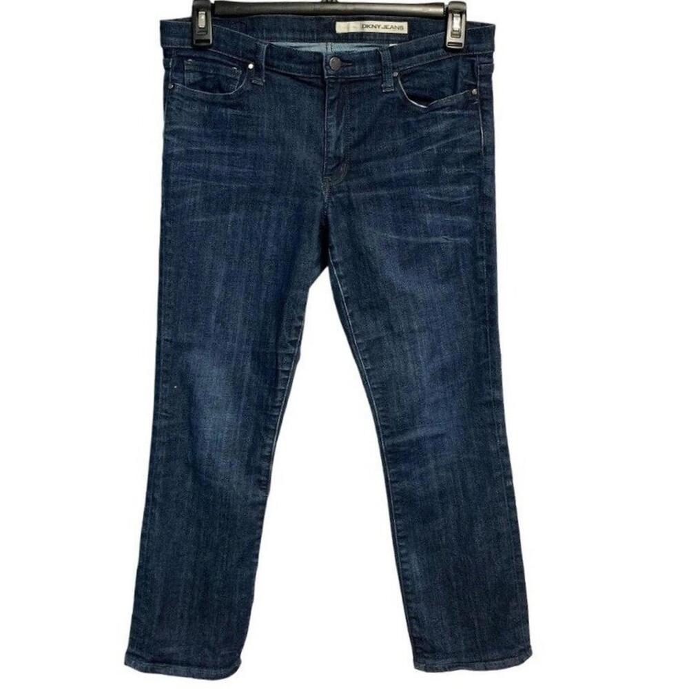 DKNY Women's Mid Rise Dark Wash Stretch Blue Denim Capri Cropped Jeans‎ Size 12